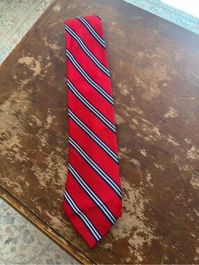 Chaps Red Diagonal Stripe Tie with Navy and White
